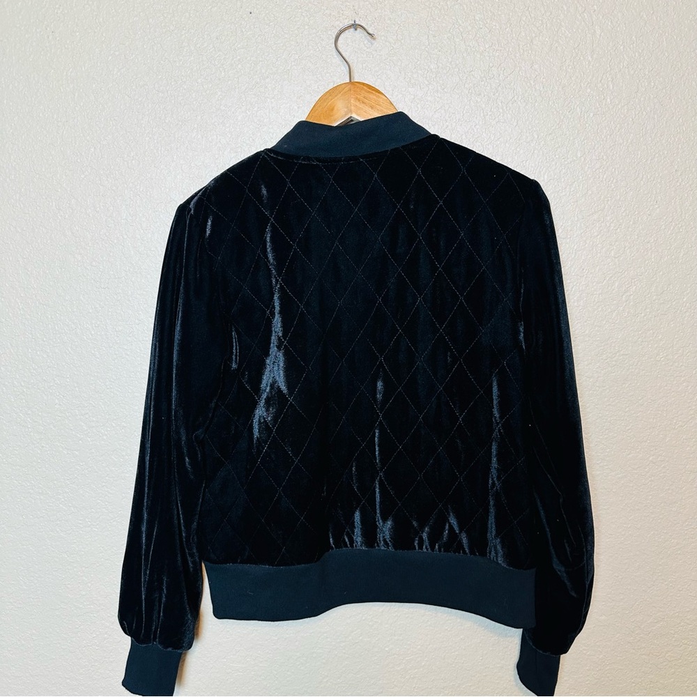 THML Women's Jacket Quilted Floral Embroidered Velvet Black Full Zip Size Small - Picture 3 of 6